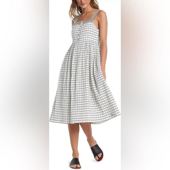 Roxy Midi Fit And Flare Dress White & Black Checkered Button Front Size S - Picture 1 of 7